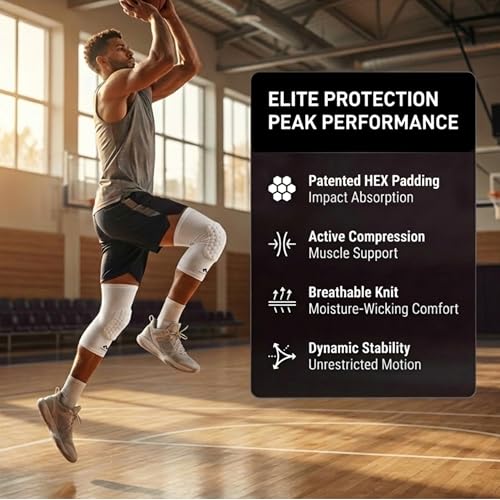 Knee Compression Sleeves: McDavid Hex Knee Pads Compression Leg Sleeve for Basketball, Volleyball, Weightlifting, and More - Pair of Sleeves - color: White, size: Large