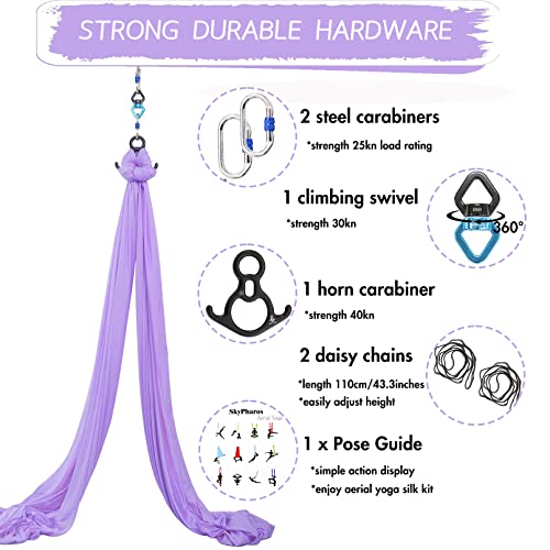 Aerial Silks Yoga Swing Set, Fitness Aerial Yoga Kit | Anti-Gravity Flight Aerial Yoga Hammock Kit; Low/Non Stretch Nylon Tricot Fabric; For Fitness & Dance; Hardware Included - color: 9Yards-Lilac