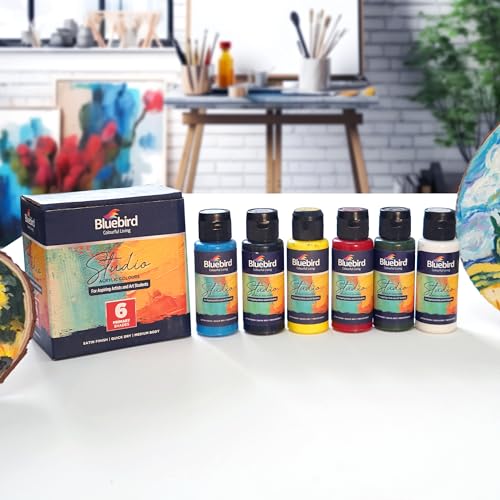 BLUEBIRD Studio Acrylic Paints, Primary Colors, 6-Pack 3.4 Fl Oz each, Basic Acrylic Paint For DIY Crafts & Beginner Artists - color: PRIMARY COLORS, (6-Pack, 3.4 Fl Oz each)