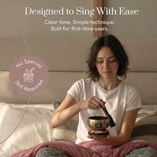 Silent Mind Tibetan Singing Bowl Set – Easy to Play & Beginner Friendly Meditation Bowl with Cushion, Mallet & Case | Stress Relief & Mindfulness | Gift-Ready - color: Antique Light Brown, size: With Case