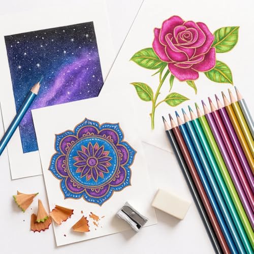 Colored Pencils Set, Neon, Pastel, Classic, Metallic, Skin Tone, Pre-Sharpened Coloring Pencils for Adults, Kids Beginners, Drawing, Sketching, Shading, Blending, Art Supplies (All 5 Sets–60 Colors) - color: All Colors