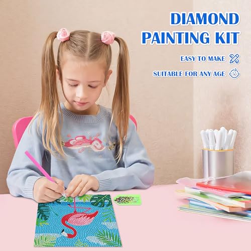 Leixonl Diamond Art Kits for Kids with Framed (7 in) Cartoon Animals DIY Gem Art Painting - Arts & Crafts Gifts for Beginners & Teens (Flamingo) - color: Flamingo