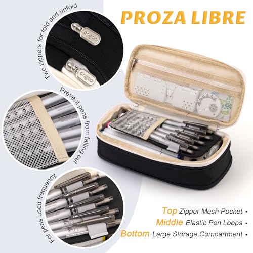 EASTHILL Big Capacity Pencil Pen Case Office College School Large Storage High Capacity Bag Pouch Holder Box Organizer Black White - color: Black White