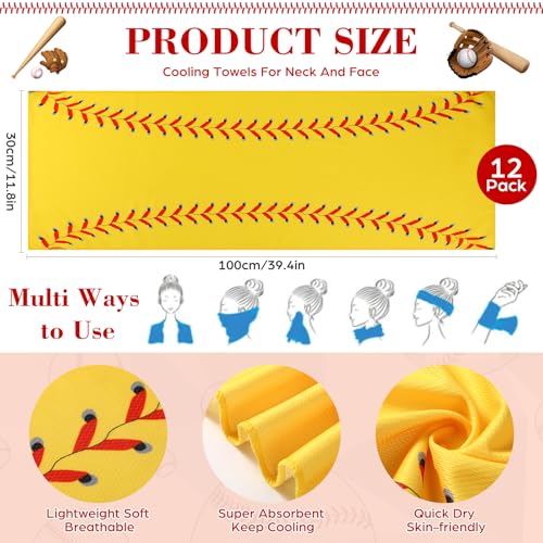 Moukeren 12 Pcs Cooling Towel with Mesh Storage Bag and D Ring Hook, 40" x 12" Soft Breathable Chilly Microfiber Sport Towels for Yoga Running Gym Workout Sport Party Favors Team Gift(Softball) - style: Softball
