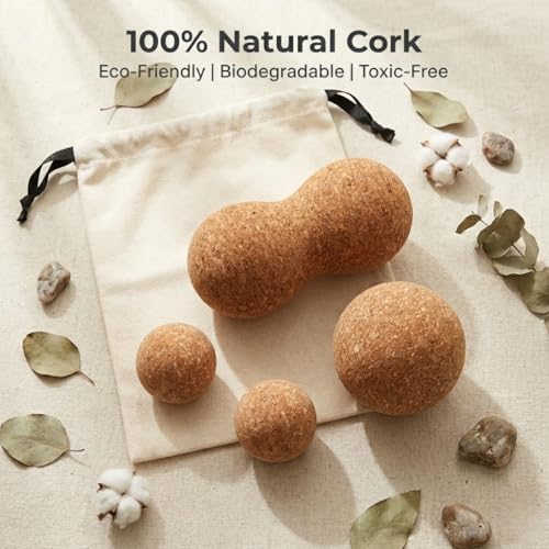 4-in-1 Natural Cork Massage Ball Set | Myofascial Release Tools with Peanut Massage Ball, Trigger Point Balls, Foot Massage Ball for Yoga, Fitness & Recovery