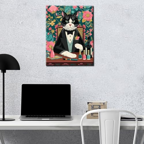 Tuxedo Cat Paint by Numbers Kit for Beginners Kitten Wear a Formal Suit Paint by Number DIY Painting Multicolored Flowers Colorwork Paintwork Suitable for Living Room 16x20 inches(Without Frame) - color: Artwork-23, size: 16''x20''(Without Frame)