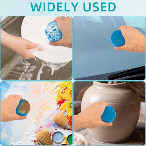 4PCS Double-Side Round Paint Sponge Applicators - 3.1 Inch Blue Round Detail Sponges Painting Sponges for Acrylic Oil Watercolor Art & Car Waxing Kitchen Cleaning
