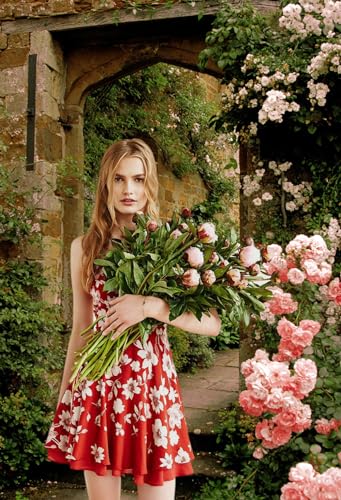 AOFOTO 5x7ft Vintage Garden Flowers Backdrop Blossoms Photography Background Medieval Castle Shabby Brick House Girl Adult Artistic Portrait Travel Photo Shoot Studio Props Video Drop Wallpaper Drape - size: 5x7ft
