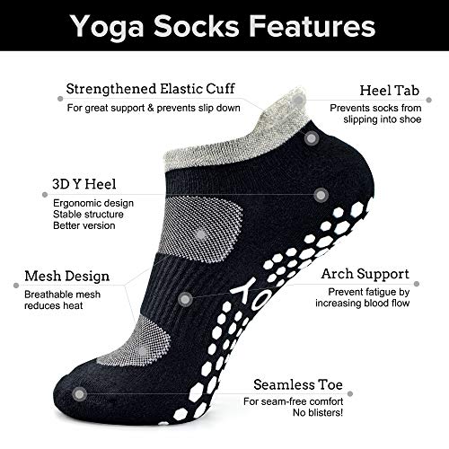 Busy Socks 2 Pack Women Ankle Non Slip Yoga Pilates Grip Socks with Cushion | Anti Skid Slipper Arch Support Socks for Barre Bikram Dance Trampoline Fitness Hospital Home Floor Walking Jogging Cardio - color: 2 Pairs Black/Pink