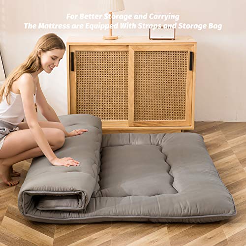 MAXYOYO Japanese Floor Mattress 4" Thick King Size Foldable Futon Mattress - color: Charcoal Grey, size: King