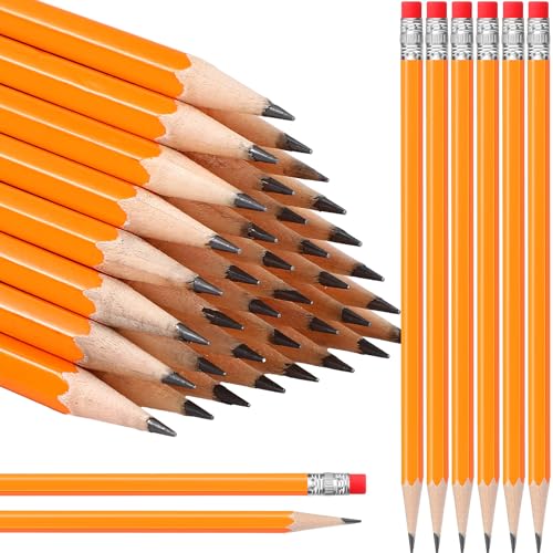 TecUnite 60 Pcs HB Pencils #2 Unsharpened Wood Cased Pencils with Eraser Hexagonal Pencil Cute Graphite No 2 Pen for Adults Gifts Exam School Office Sketching Learning(Yellow, Silver) - color: Yellow, Silver
