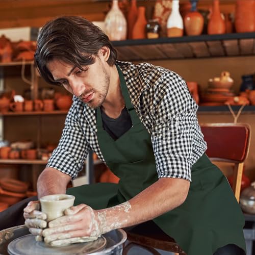 Pottery Split-Leg Make Ceramic Apron, Long Split-Leg Artist Painting Apron with 3 Pockets for Men and Women - color: Dark Green