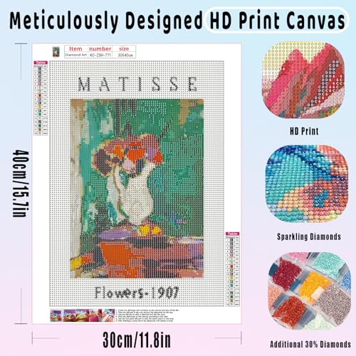 Matisse Cute Diamond Art Kits for Adults Diamond Painting Kit for Beginner | Colorful Flower 5D Funny DIY Diamond Dots Full Drill Crafts for Gem Art Dot Art for Adults Home Wall Decor for Teens 12x16 in - color: KC-ZSH-771, size: Round Drill