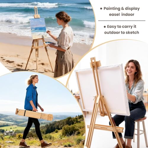 Foldable Easel for Painting: Adjustable Solid Pine Wood Portable Easel for Adults - Drawing Easel Stand with Carrying Bag & Features a Spacious Removable Tray Holds Canvas up to 25"