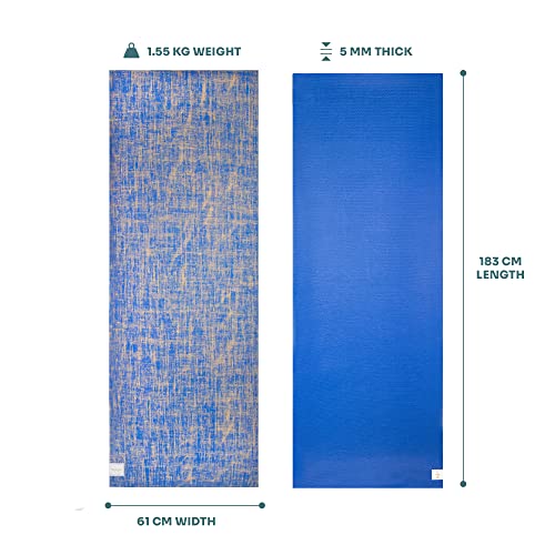Myga Jute Yoga Mat, High Performance Vegan Floor Exercise Mat, Eco Friendly Biodegradable Yoga Mat with PVC Backing,72" x 24", 0.2" Thickness - color: Blue