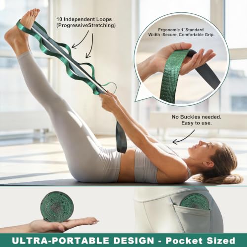 Acozycoo Stretching Strap with Loops for Physical Therapy,Knee,Calf,Back | Yoga Strap for Stretching,Non-Elastic Stretch Band,Rehab,Pilates,Flexibility Training,Hamstring,Leg Lifter,Fascia,Hip - color: Red-02, size: Length: 75 Inch, Width: 1 Inch