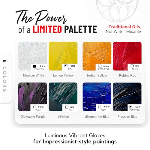 ZenART Professional Oil Paint Set - Artist Grade Old Masters Colors- 8x50ml | Impressionist Palette - Non-Toxic Large Tubes, Buttery Consistency, Rich Pigment,Lightfast Oil Paints for Artists & Beginners - color: Impressionist Palette (Masters Inspired)