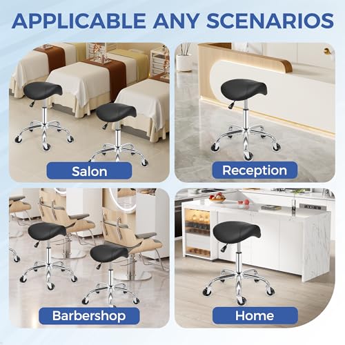 ANWBROAD Saddle Stool with Wheels, Thick Wide Saddle Seat Padding, Black