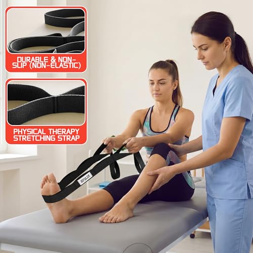Stretching Strap for Physical Therapy and Home Rehab, 10 Loops - color: Black