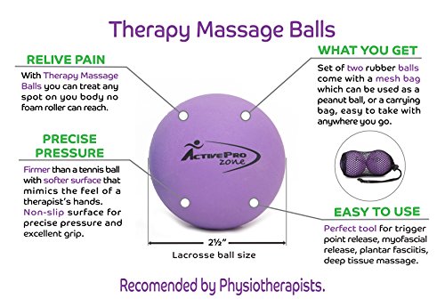 Therapy Massage Ball - Instant Muscle Pain Relief. Proven Effective for Myofascial Release, Deep Tissue Pressure, Yoga & Trigger Point Treatments. Set - 2 Lacrosse Balls W/Mesh Bag - color: 2 Balls - Size 2.5in - Purple