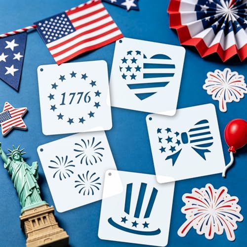 72 PCS 3x3 Inch Independence Day Stencils for Painting - Reusable USA Flag Patriotic Painting Templates, Red White and Blue Party Supplies for 4th of July Memorial Day Painting Stencil - style: 72 PCS Independence Day