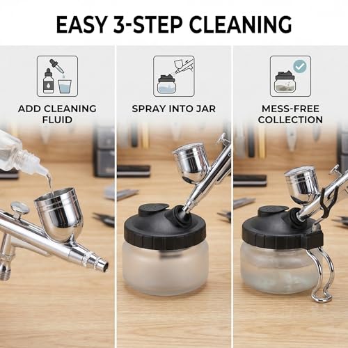 Airbrush Cleaning Kit, 12Pcs Set with Glass Pot, Brushes & Needle | Complete Airbrush Cleaning Set with Glass Cleaning Pot, Brushes, Needles and Accessories for Airbrush Maintenanc