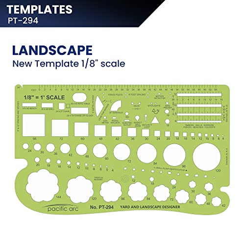 Pacific Arc, Landscape Template, 1/8 inch Scale, Drawing aid Stencil for Professional or School Work. Size 4.75 x 8 in. - style: Landscape, 1/8 scale