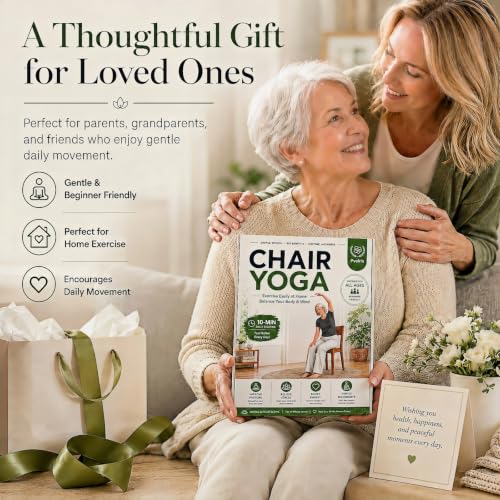 Chair Tai Chi Workout Chart & Yoga Poster for Seniors & Beginners | Set of 6 Illustrated Guides & 6 30-Day Challenges, Laminated Gentle Seated Exercise Charts for Mobility, Balance, Flexibility