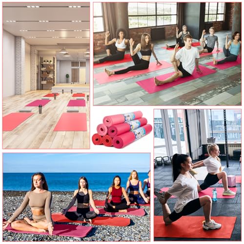 Amylove 12 Pieces Yoga Mats Bulk 68x24x0.12 Inch Exercise Non Slip Fitness Workout Mats for Women Men Home Workout Gym Yoga - color: Red, Rose Red, Pink