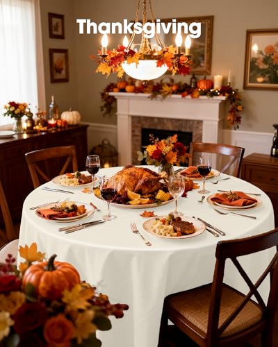 Pureegg Plastic Table Cloth Disposable 8 Pack, 84 Inch Round, Beige | Wedding, Thanksgiving, Fall Party, Leakproof & Sturdy, Beige, Round Tablecloth - color: Ivory, size: 84" Round