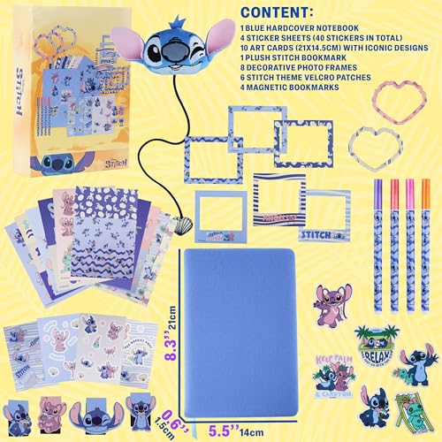 Get Trend Disney Stitch Scrapbook Kit for Kids with Notebook, Stickers, Pens, Bookmarks, Frames, Patches, Creative Art Supplies, Gifts for Kids (Blue Stitch) - color: Blue Stitch
