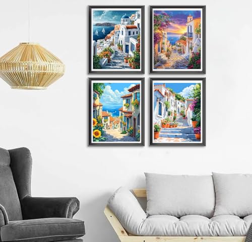 TCDZMYGS 4 Pack Paint by Numbers Kit for Adults Beginner,Cityscape Paint by Number Kits with Frame,DIY Acrylic Oil Painting by Numbers for Home Wall Decor 9.5 x 12 inch - color: 4 pack paint by number-1015-1