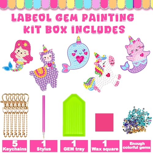 Labeol Arts and Crafts for Kids - Creat Your Own GEM Keychains-5D Diamond Painting by Numbers GEM Kits for Kids Girls Toddler Age 6-7 6-8 10-12 - style: Dream