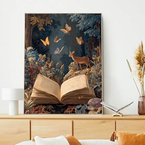 xcemhil Book Paint by Numbers Kit for Adults Beginner, Deer Paint by Numbers for Adult, Acrylic Paint by Number Kits Suitable for Home Wall Art Decor Gifts 16x20 Inch - color: 35-Book, size: 16*20
