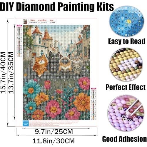 AWUJON Cat Diamond Painting Kits for Adults, Animal 5D Diamond Art Kits Full Drill Diamond Dots DIY Paintings with Diamonds Gem Art and Crafts Home Wall Decor 12x16inch - color: Cat