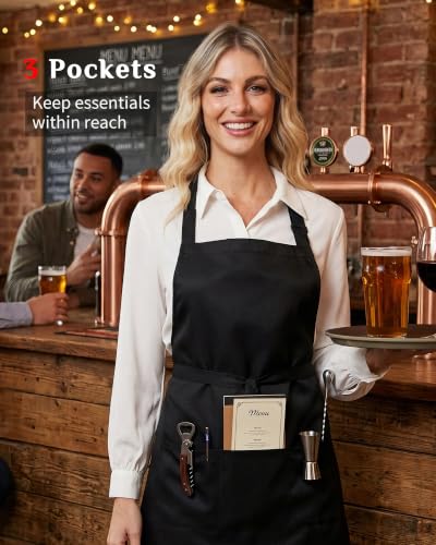 Xeoxarel Black 3 Pockets Bib Apron, Chef Kitchen Cooking Aprons for Unisex | Adjustable Neck Strap, Widely Used to Prevent Clothes from Getting Dirty, Waterdrop, for Restaurant Work, Hairstylist - color: 6 Pack,black