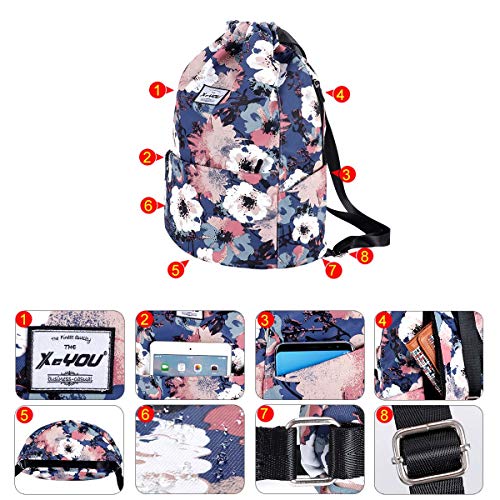 XEYOU Drawstring Backpack Bag Sport Gym Sackpack Beach Cinch Bag | Lightweight Swimming Bag, Water-Resistant Fabric, Travel Daypack for Women and Men - color: Flower Pattern