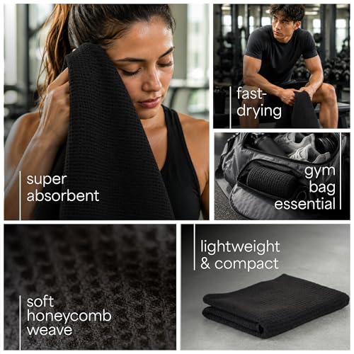 S&T INC. Microfiber Gym Towels, 6 Pack, 16" x 27" | Absorbent and Lightweight, Quick-Dry, Compact for Gym Bag, Yoga and Travel, Machine Washable - color: Honeycomb Black