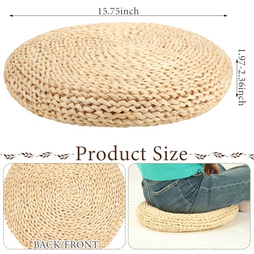 Barydat 6 Pcs Floor Cushions Round Large Pillow Seating Meditation Floor Pillow Boho Natural Woven Seat Cushion Japanese Tatami Cushion for Yoga Room Balcony Chair Pad, 15.75 Inch