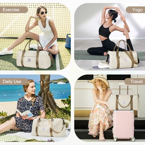 Gym Bag Womens with Shoes Compartment Travel Duffel Bag Beige Brown - color: B19-Beige Brown+Toiletry Bag