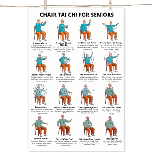 Chair Tai Chi for Seniors Men Workout Poster, Gentle Seated Exercise Guide, Senior Fitness Print for Balance, Mobility & Wellness, Home Gym & Care Facility Decor, Wall Art - color: colorful04, size: 60X90cm UnFramed
