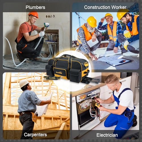 MELOTOUGH Rolling Tool Bag with Wheels,Large Capacity Tool Bag Organizer with Concealed Telescoping Handle for Electrician,Construction,HVAC,Technician (Yellow/Black) - color: Yellow/Black