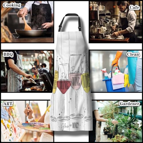 Cooking Apron for Men Wine Fun Aprons for Women for Kitchen Restaurant BBQ Painting Crafting Gardening 27” (W) x 31” (H), Waterproof Apron - color: Wine