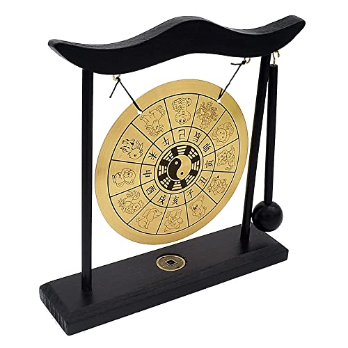 Hooshing Brass Gong Desktop Zen Art Feng Shui Decor, Gossipy Zodiac Signs - style: Chinese Zodiac