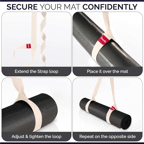 Yoga Mat Straps 2 in 1 - Cotton - Adjustable anti-slip straps for yoga, pilates, stretching, for carrying mats - color: Beige
