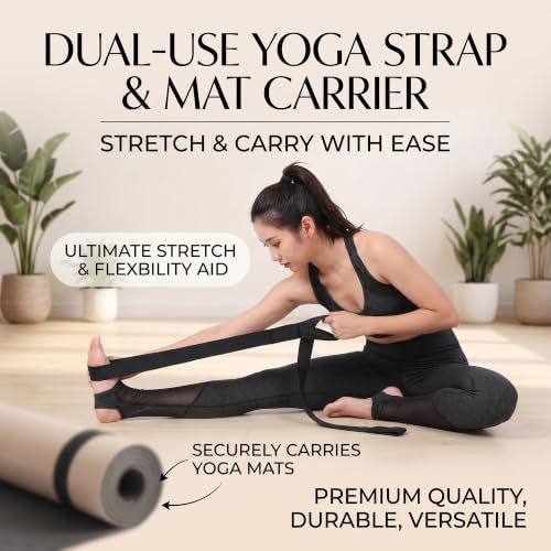 Yoga Mat Wall Mount Holder & Straps for Eyelet Workout Mat Hanging Storage | 2 Hooks, 2 Adjustable Elastic Straps & 1 Carry Sling - Home Gym Storage Hanger for Exercise Mat, Pilates Mats & Foam Rollers