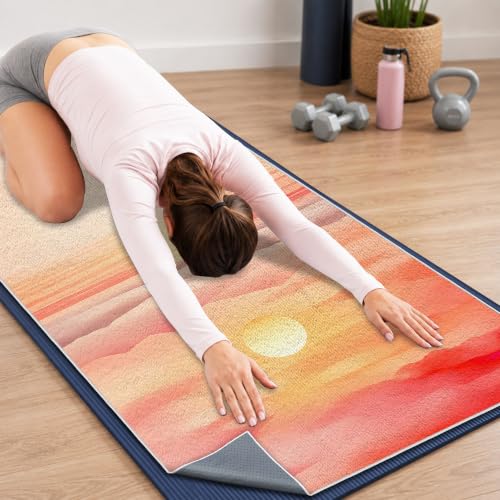 Yoga Mat Towel, Hot Yoga Towel High-Definition Pattern, Machine Washable with Ultra-Absorbent Yoga Towels for Hot Yoga Non Slip for Fitness, Exercise, Pilates, 72 x 27 in, Sunset - color: Sunset