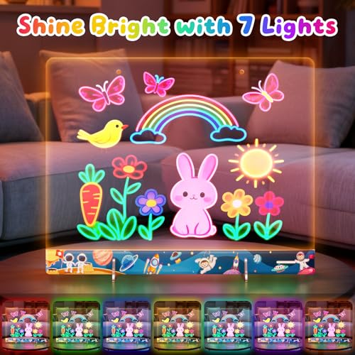 16" LumiBoard LED Drawing Board for Kids - 7 Colors & 10 Modes Rechargeable Acrylic LED Note Board with 7 Markers Cleaning Kit, Sketching & Birthday Gifts for Kids/Girls/Teens(Space) - color: Space