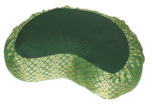 Meditation Cushion Zafu Pillow Buckwheat - Crescent Silk Brocade Green - color: Crescent Green