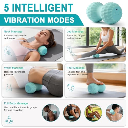 HODEMI Vibrating Peanut Massage Ball with Heat, Deep Tissue Trigger Point Massager for Back, Neck & Spine, Double Lacrosse Design for Myofascial Release & Muscle Relaxation